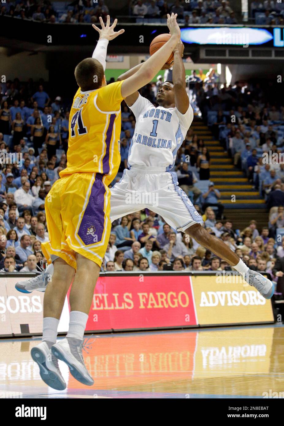 North Carolina's Dexter Strickland (1) shoots as East Carolina's