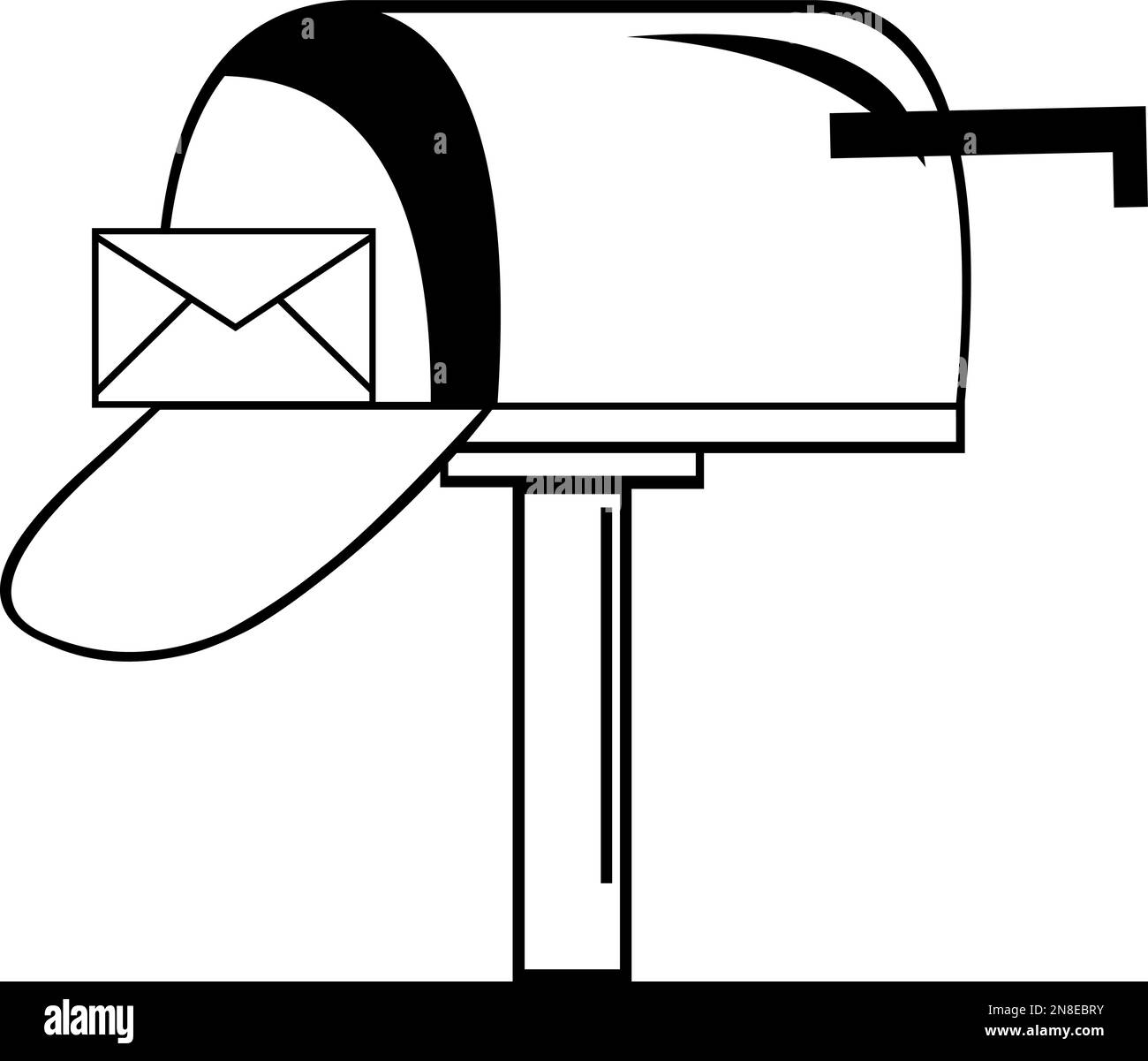 vector icon illustration of a mailbox with a letter envelope, drawn in black and white Stock Vector