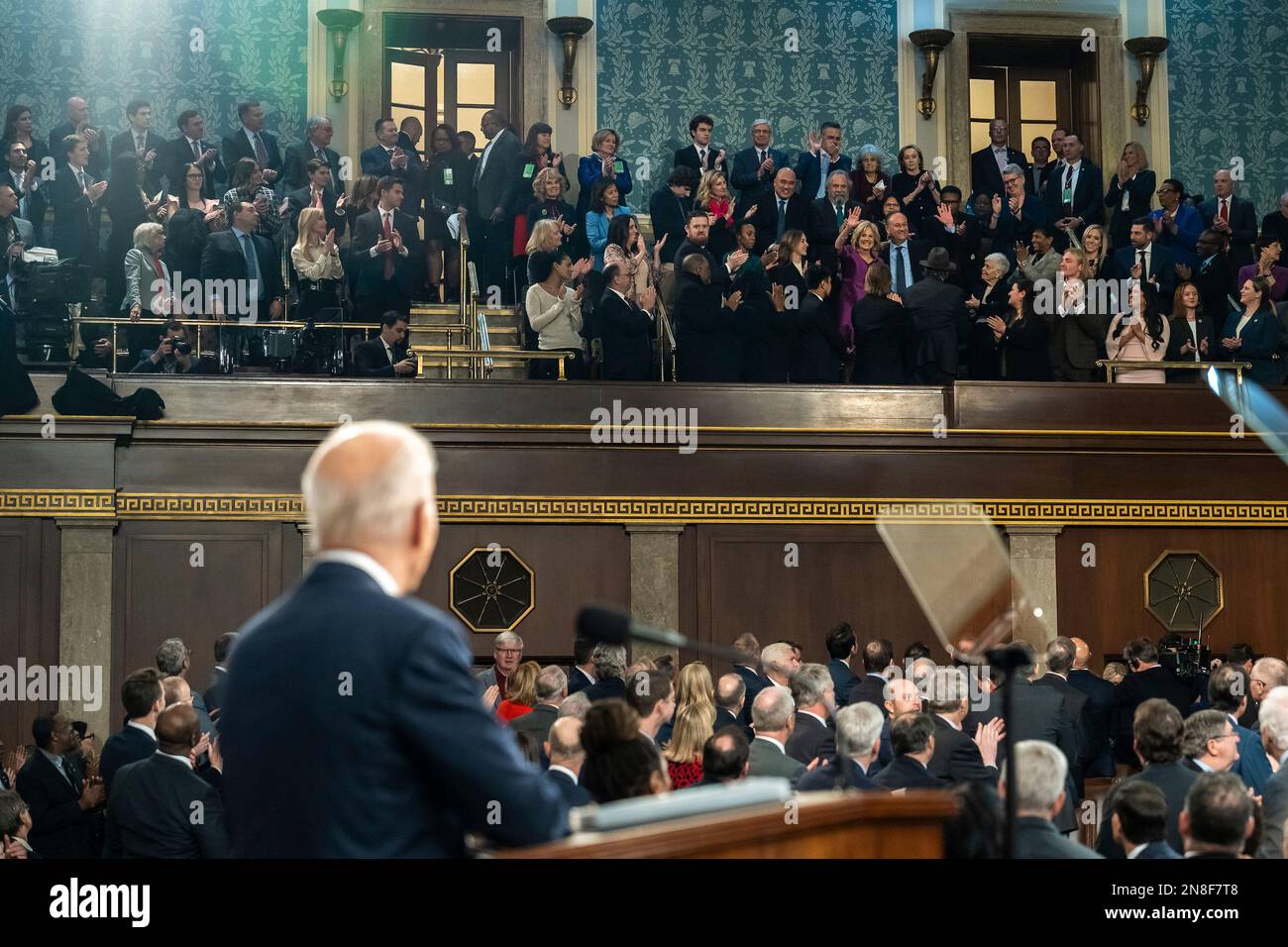 Washington, United States Of America. 07th Feb, 2023. Washington, United States of America. 07 February, 2023. U.S President Joe Biden delivers his State of the Union address to the joint session of Congress, February 7, 2023 in Washington, DC Vice President Kamala Harris, left, and Speaker Kevin McCarthy, right, sit behind. Credit: Adam Schultz/White House Photo/Alamy Live News Stock Photo