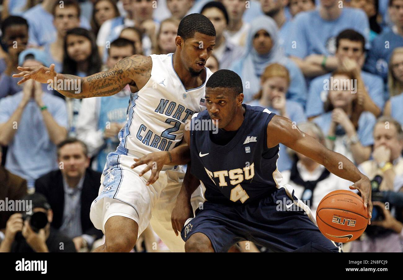 North Carolina's Leslie McDonald (2) guards East Tennessee State's ...