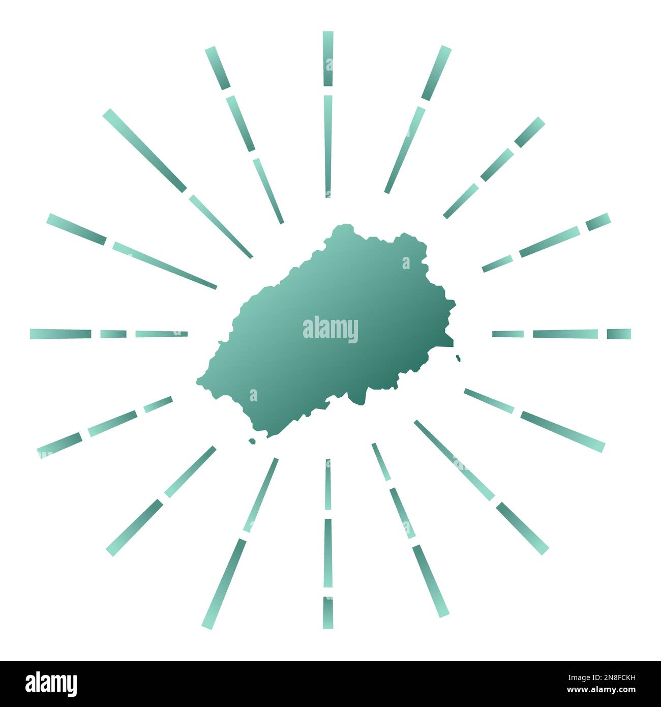 Saint Helena gradiented sunburst. Map of the island with colorful star