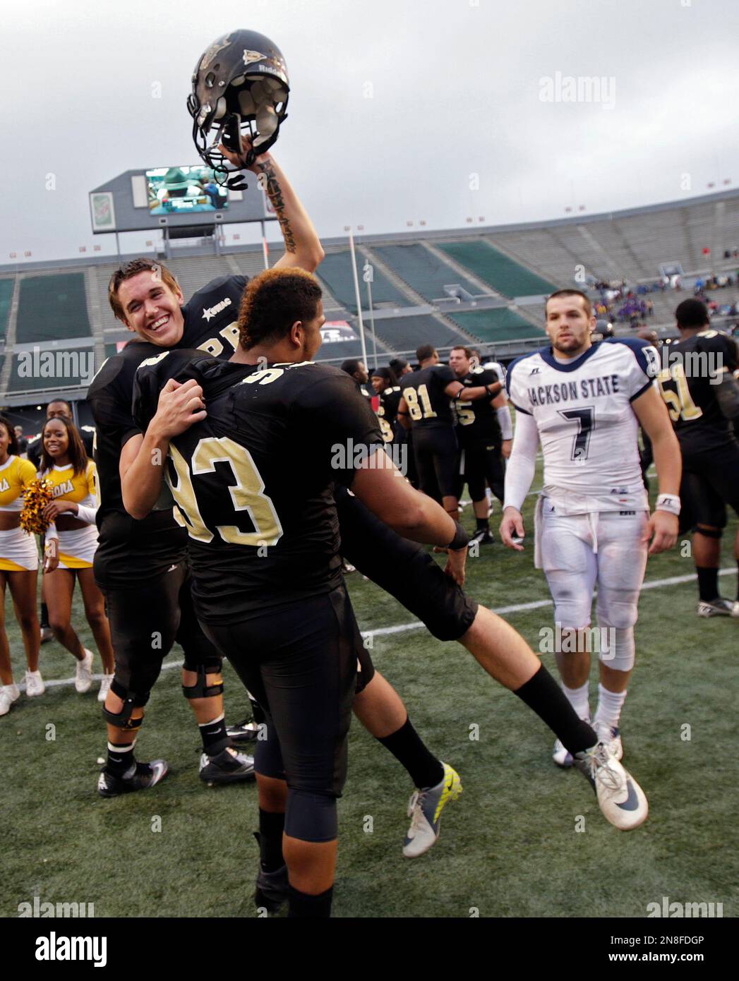 ArkansasPine Bluff defensive lineman Troy Goss (93) carries field goal