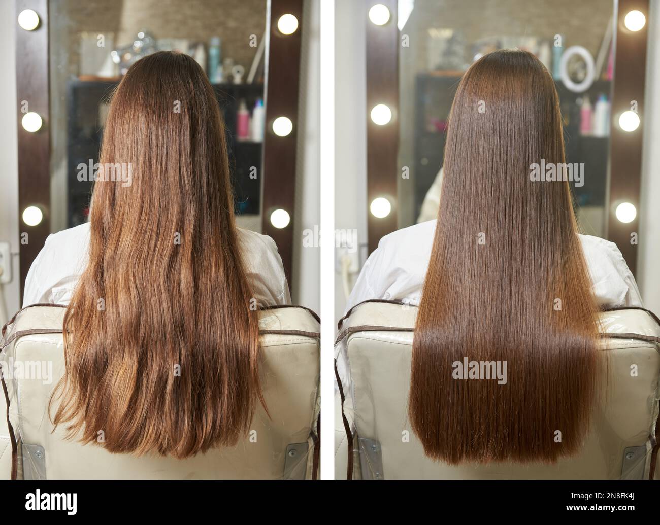 Demonstration and comparison of hair before and after treatment