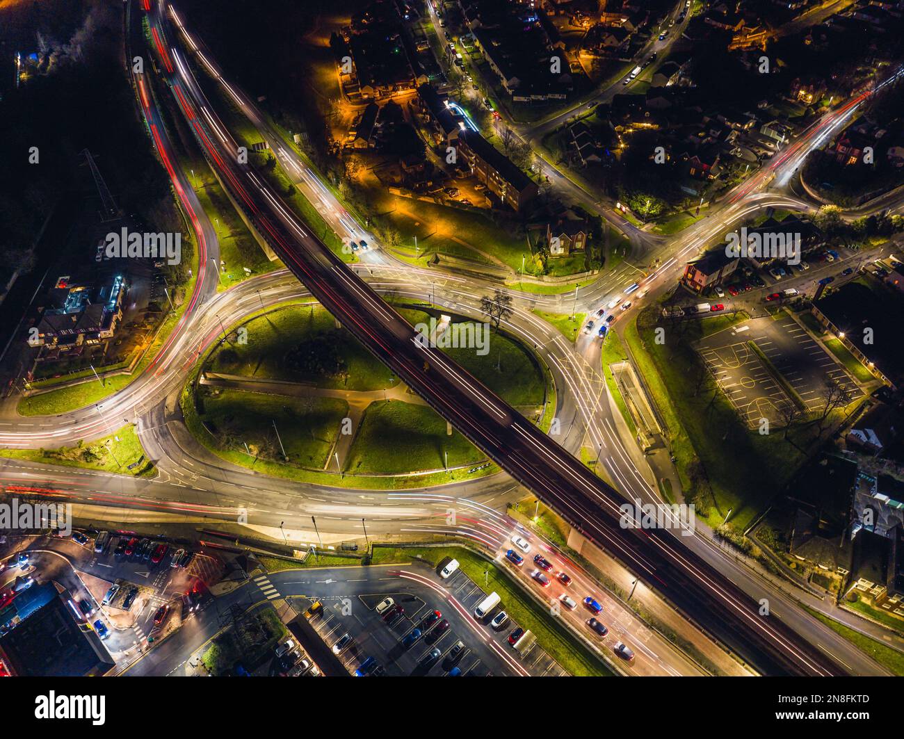 Night Top Down over Penn Inn Flyover and Roundabout from a drone Newton ...