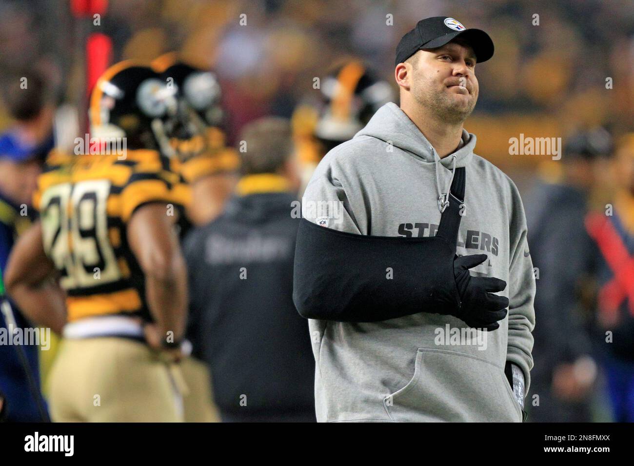FILE Pittsburgh Steelers quarterback Ben Roethlisberger looks up at