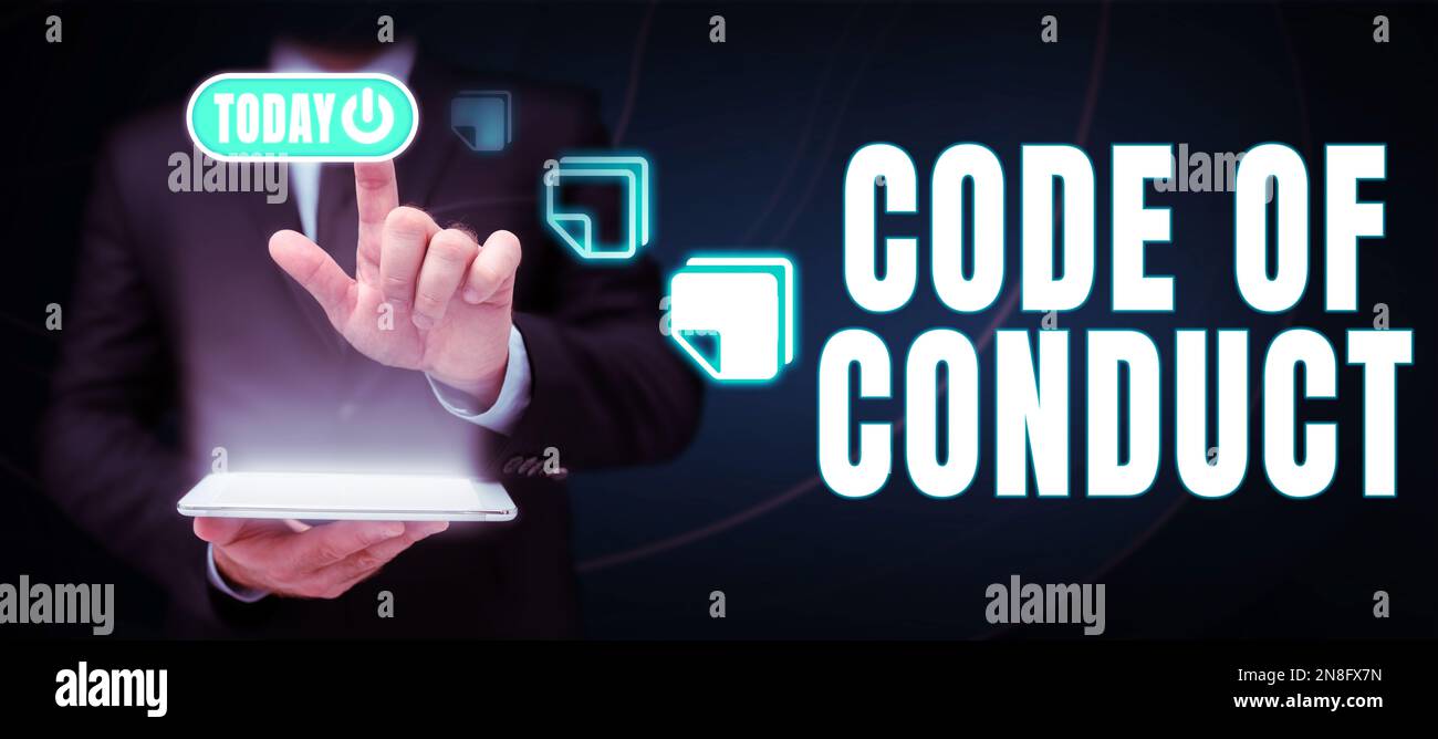 Text showing inspiration Code Of Conduct. Word for Ethics rules moral