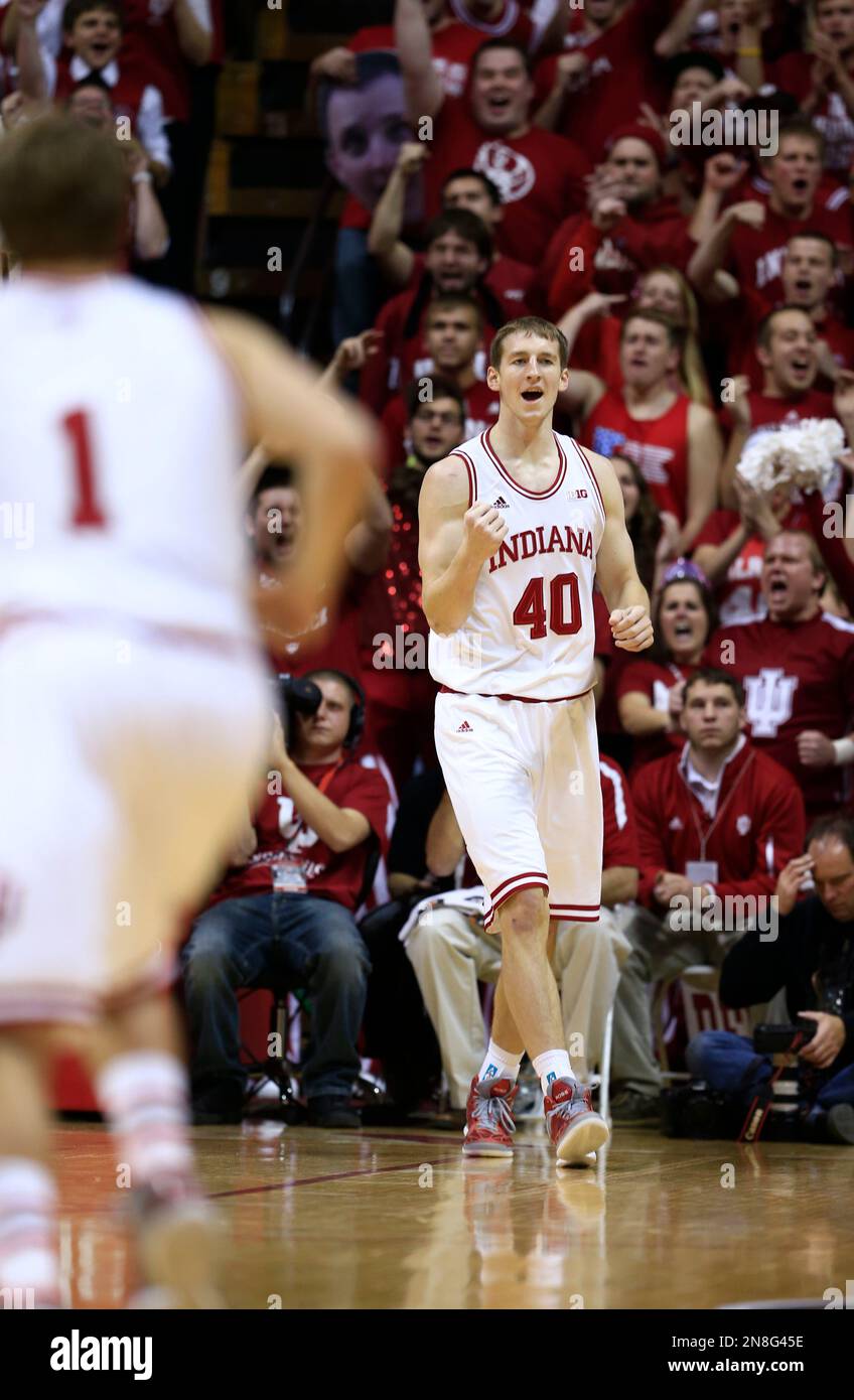 Indiana forward Cody Zeller (40) reacts during the first half of an NCAA college basketball game