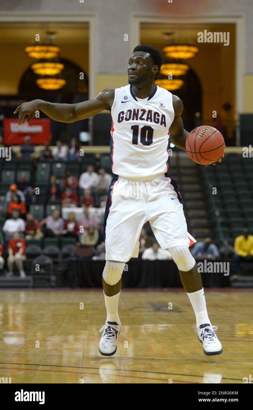 Gonzaga forward Guy Landry Edi (10) directs a play during the first