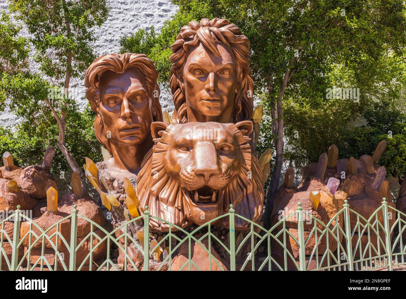 Close up view of statue of Siegfried and Roy at Mirage Casino , Las Vegas,  Nevada, USA. Stock Photo
