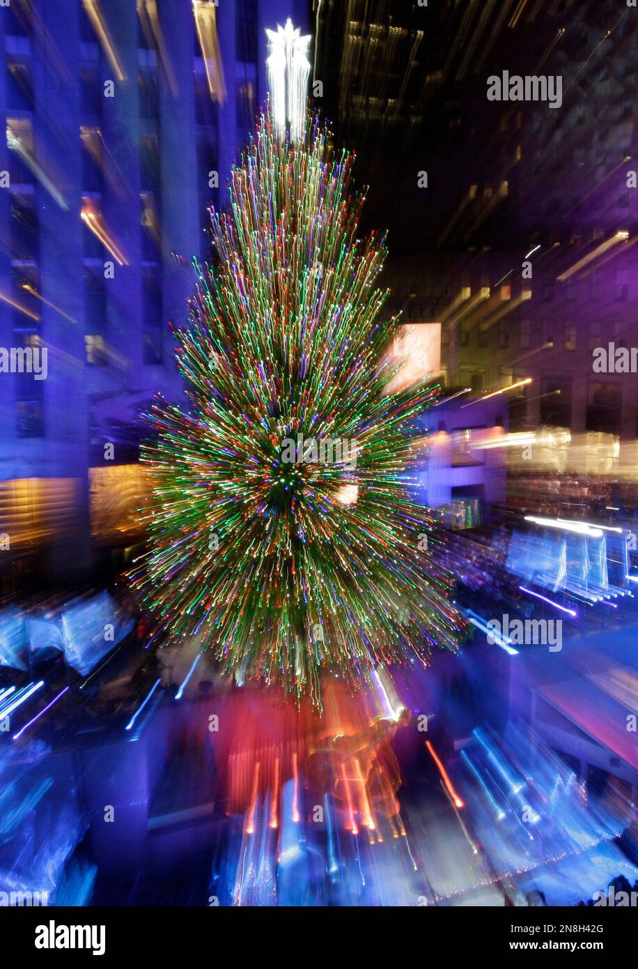 In this photo made using a zoom and slow exposure, the Rockefeller