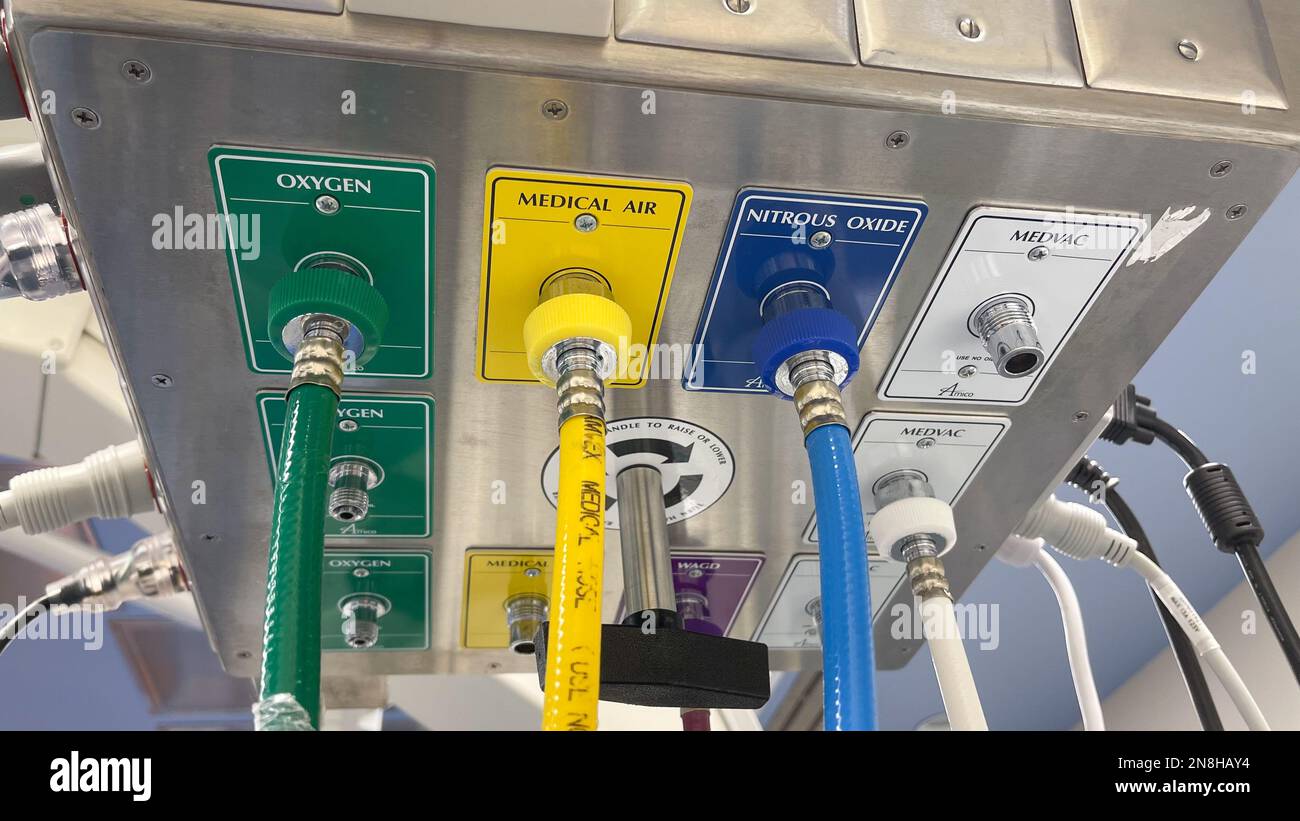 Anesthesia Machine in the Operating room with oxygen Stock Photo