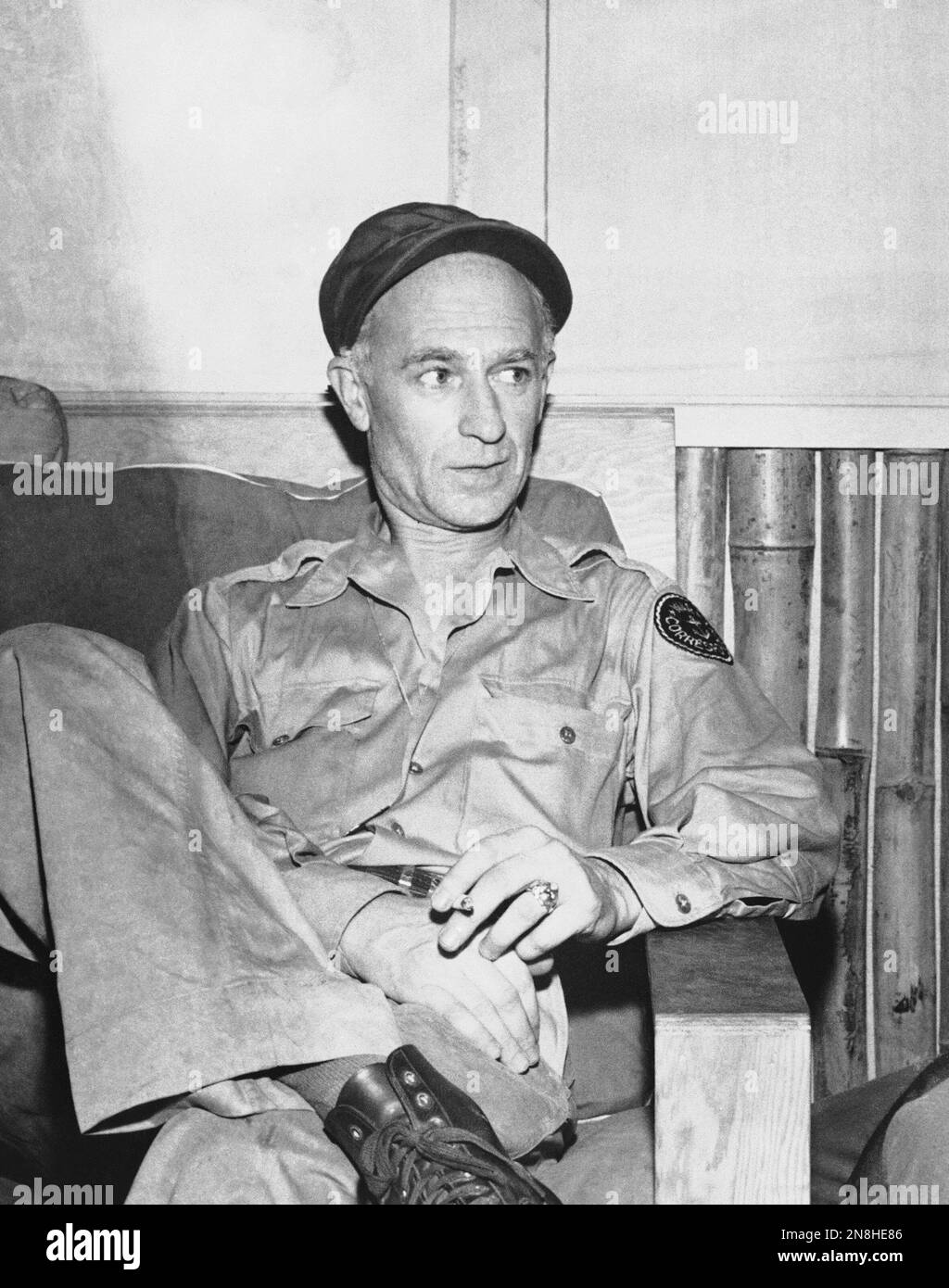 Correspondent and author Ernie Pyle, shown in 1945, was killed in the