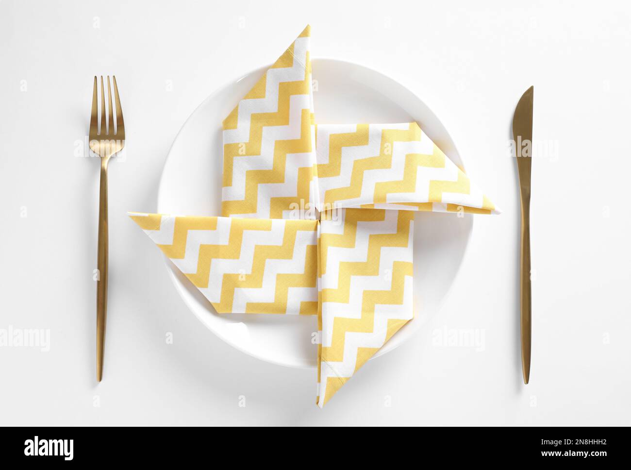 Elegant table setting on white background, top view Stock Photo - Alamy