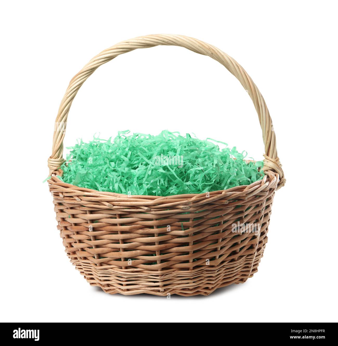 Easter basket with green paper filler isolated on white Stock Photo - Alamy