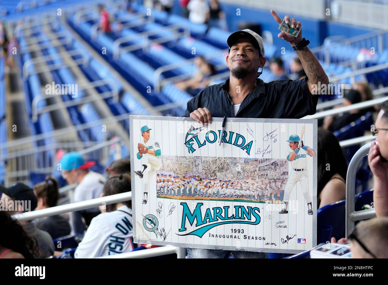 Miami Marlins fan David Siu holds a poster from the Marlins 1993 inaugural  season during a Miami Marlins baseball FanFest, Saturday, Feb. 11, 2023, in  Miami. (AP Photo/Lynne Sladky Stock Photo - Alamy