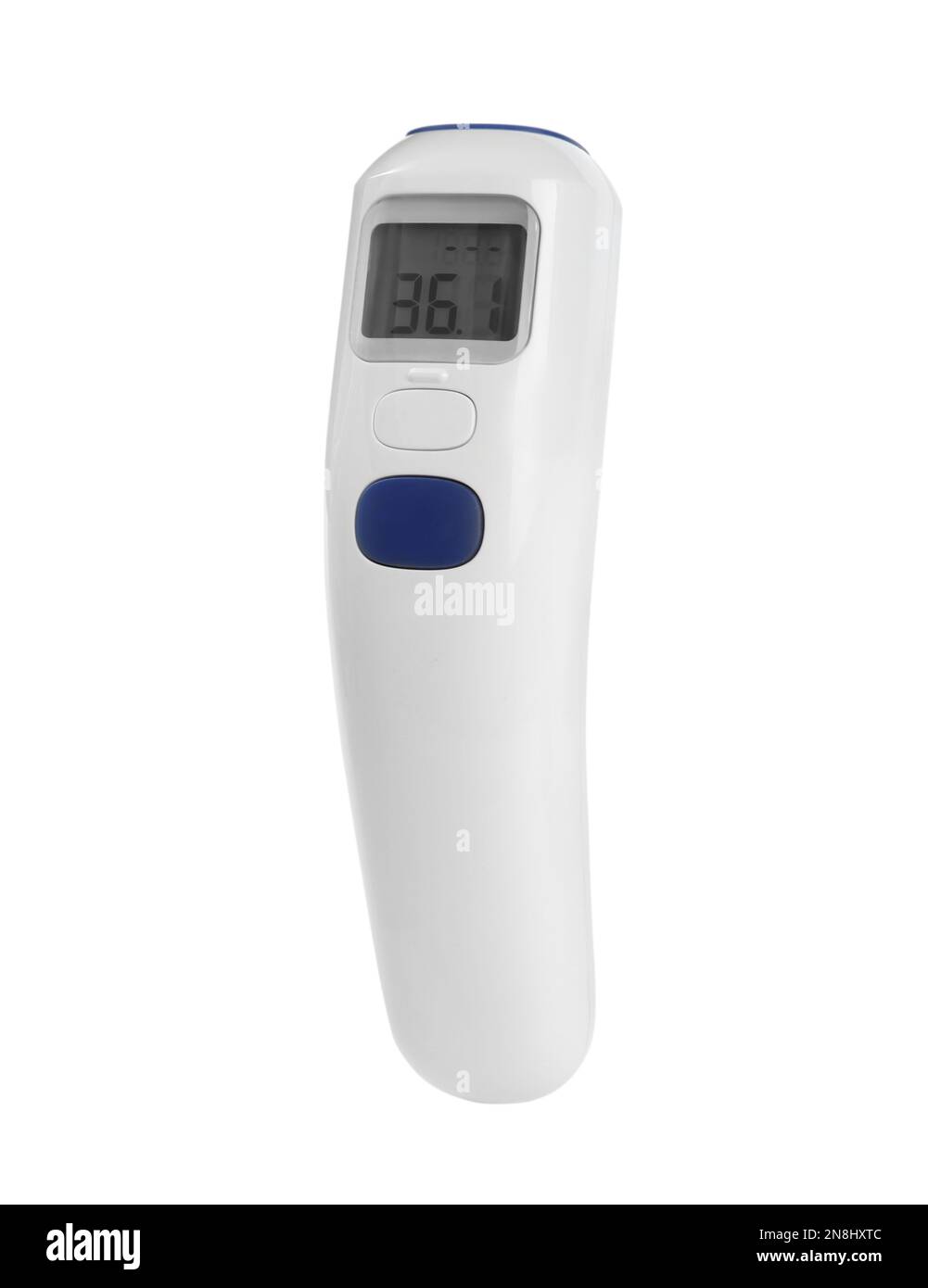 Infrared thermometer isolated on white. Checking temperature during