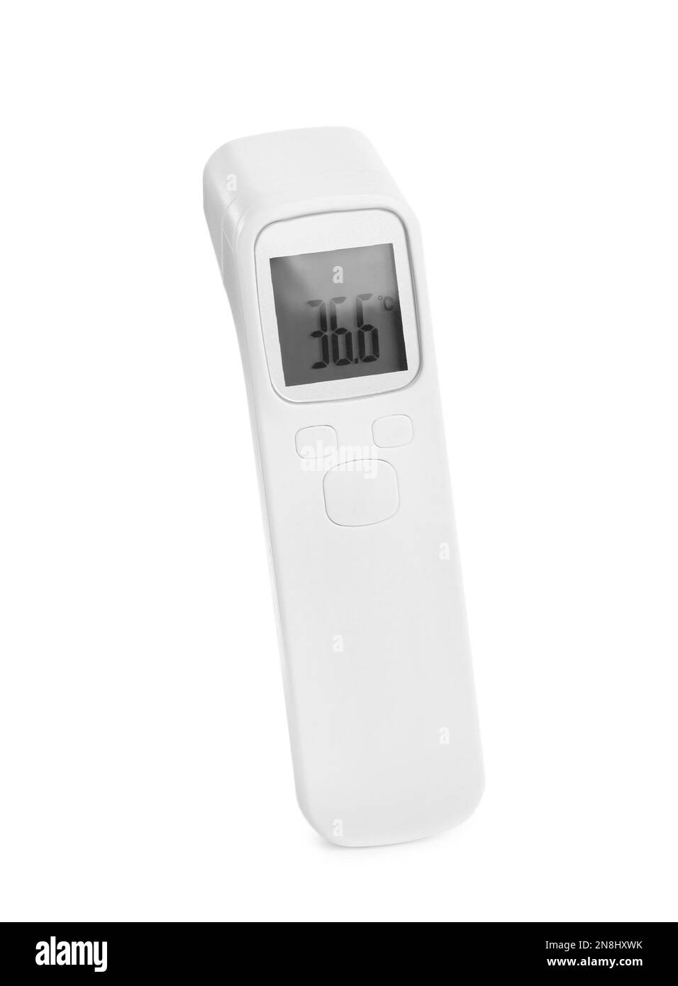 Infrared thermometer isolated on white. Checking temperature during