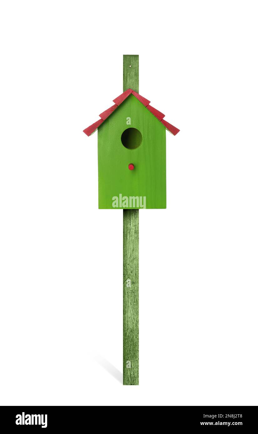 Beautiful wooden bird box isolated on white Stock Photo - Alamy
