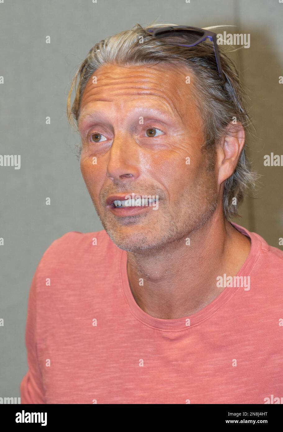 Portrait of Danish actor Mads Mikkelsen, attending the 2017 London Film Comic Con as a guest signer, at the Olympia London exhibition and event venue. Stock Photo