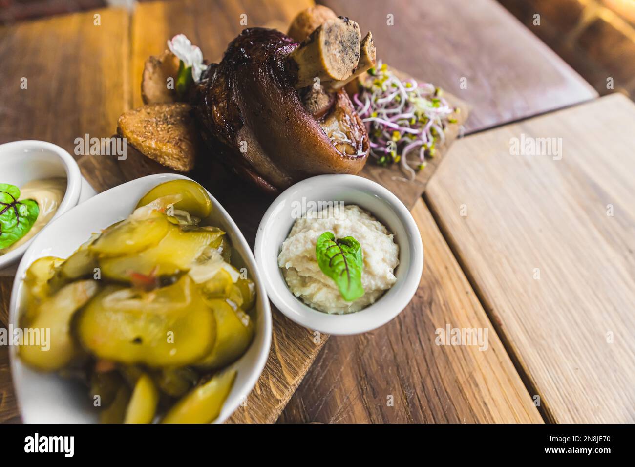 Oven baked pork knuckle Polish Cuisine. High quality photo Stock