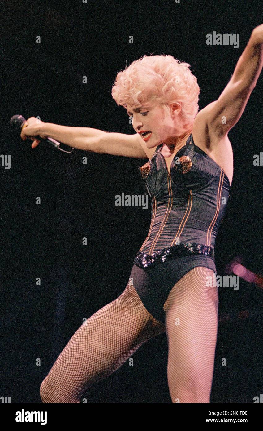 Pop star Madonna performs during a concert at the Seattle