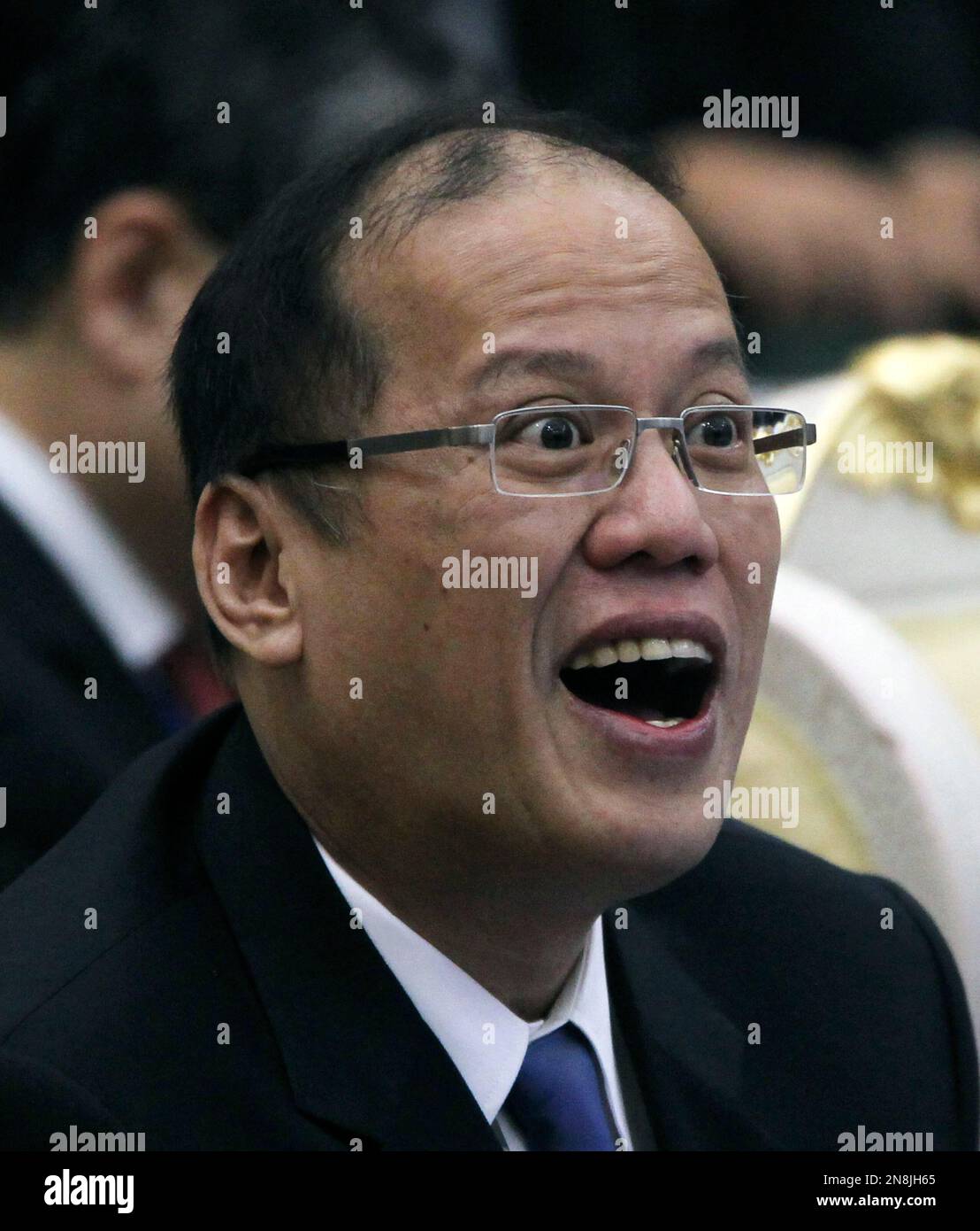 Philippines' President Benigno Aquino III reacts during the ASEAN