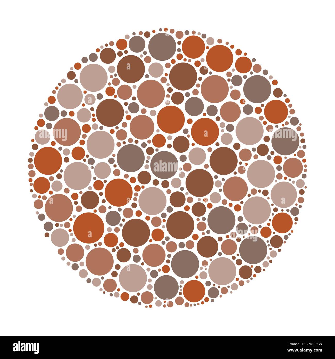 Circle made of dots in shades of brown. Abstract vector illustration inspired by medical Ishirara test for color-blindness. Stock Vector
