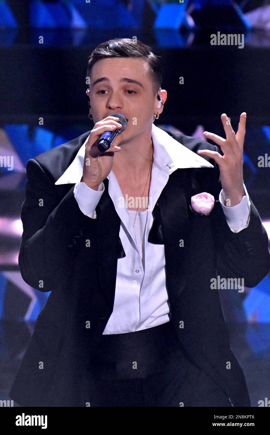 February 12, 2023, SANREMO, ITALIA Italian singer Olly performs on
