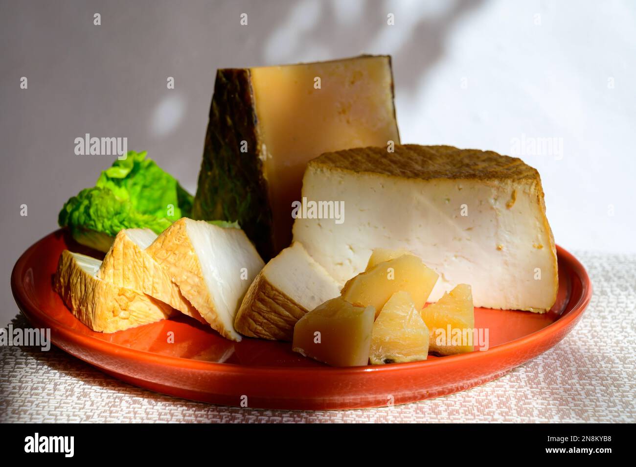 Spanish cheeses collection, pieces of smoked and old matured goat