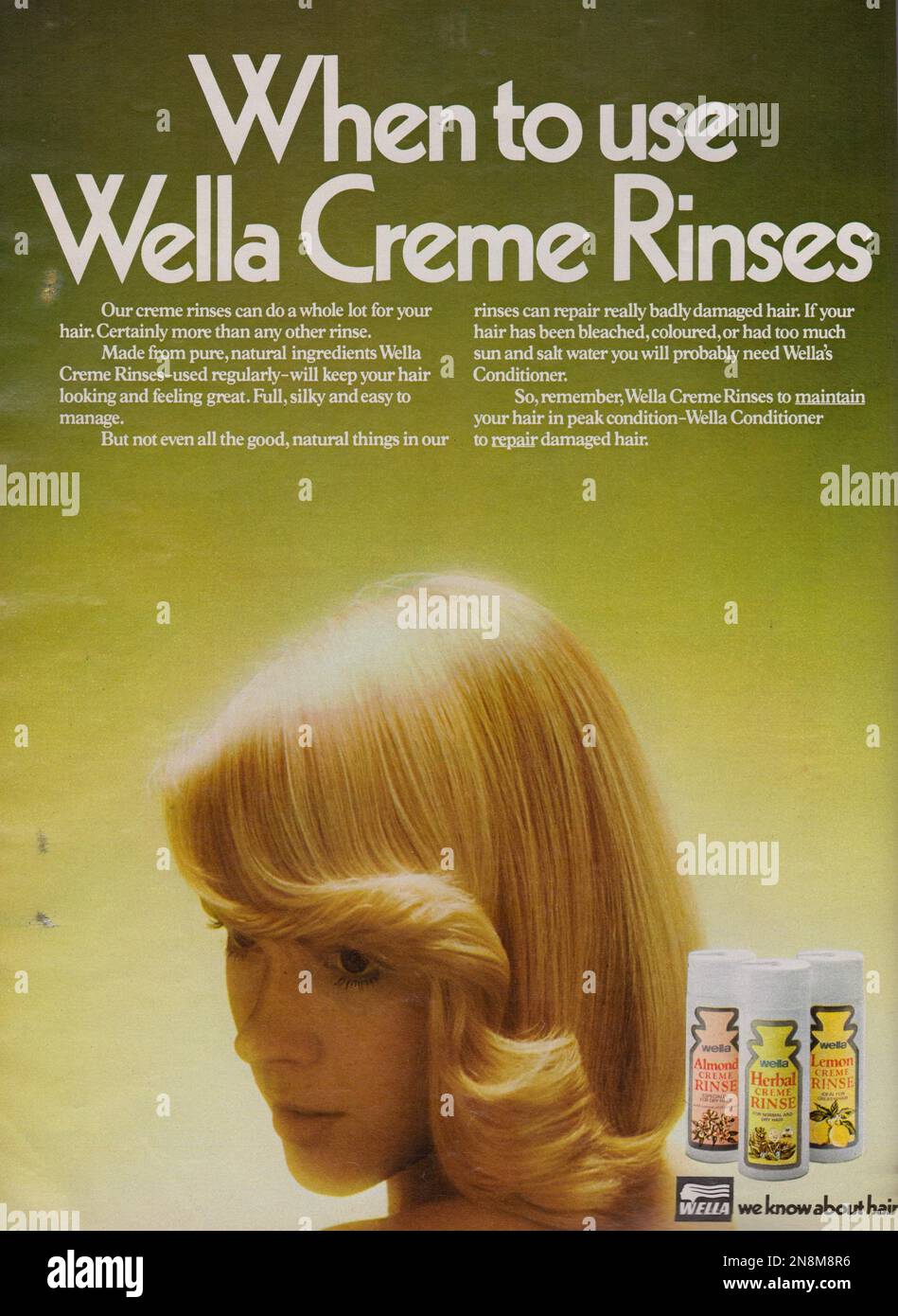 Wella Creme Rinse vintage magazine advertisement, Wella hair conditioner advertisement 1981 Stock Photo