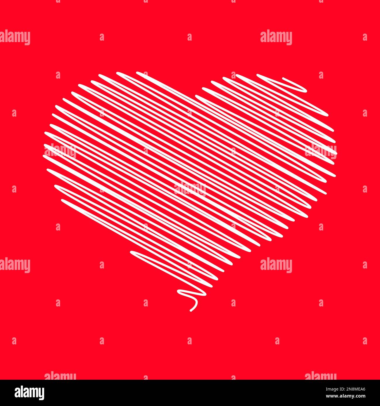 Heart - pencil scribble sketch drawing in white on red background. Valentine card doodle concept. Vector illustration. Stock Vector