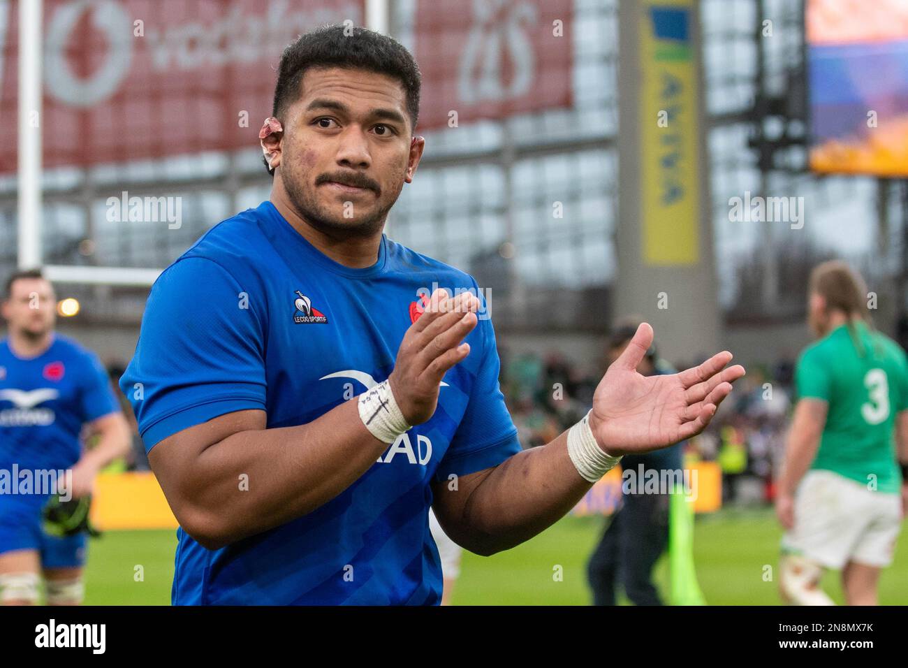 Sipili Falatea of France disappointed during the Guinness Six Nations Cup Round 2 match between Ireland and France at Aviva Stadium in Dublin, Ireland on February 11, 2023 (Photo by Andrew SURMA/