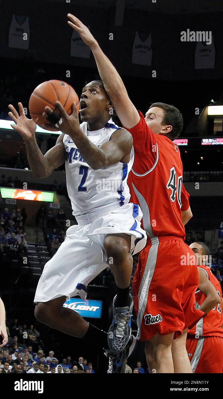 Memphis guard Antonio Barton (2) goes to the basket against Christian