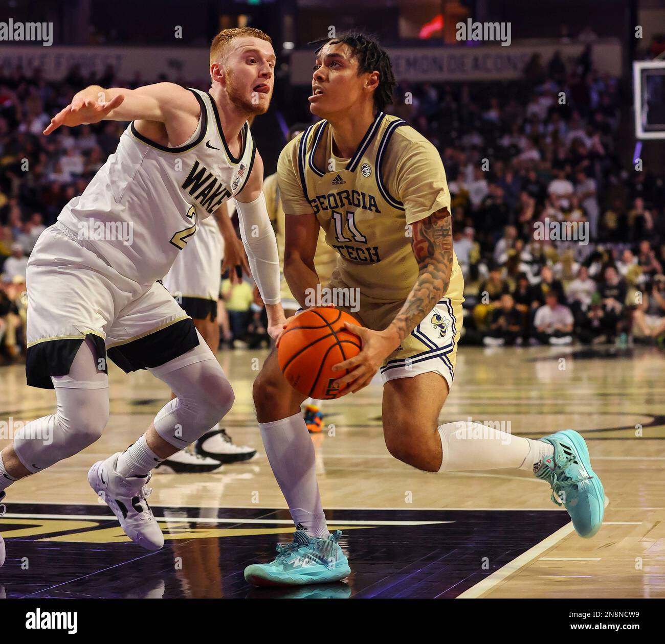 February 11, 2023 Tech junior Tristan Maxwell (11) drives to