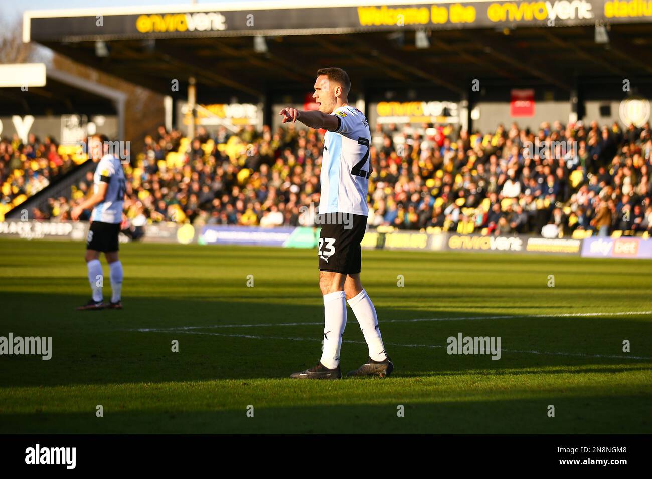The EnviroVent Stadium, Harrogate, England 11th February 2023 Chris Hussey (23) of Stockport