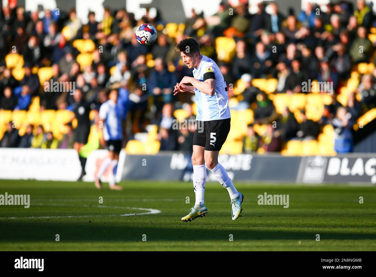 The EnviroVent Stadium, Harrogate, England 11th February 2023 Neill Byrne (5) of Stockport