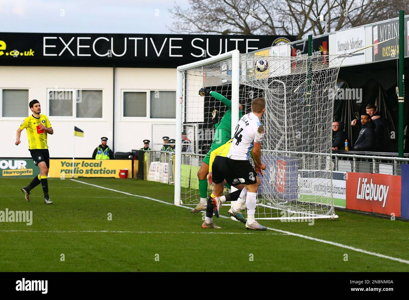 The EnviroVent Stadium, Harrogate, England 11th February 2023 Will Collar (14) of Stockport