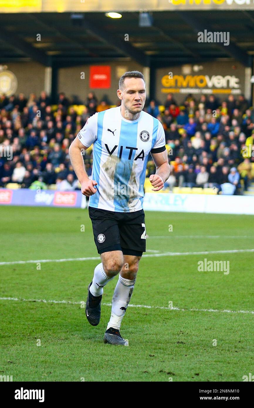 The EnviroVent Stadium, Harrogate, England 11th February 2023 Chris Hussey (23) of Stockport