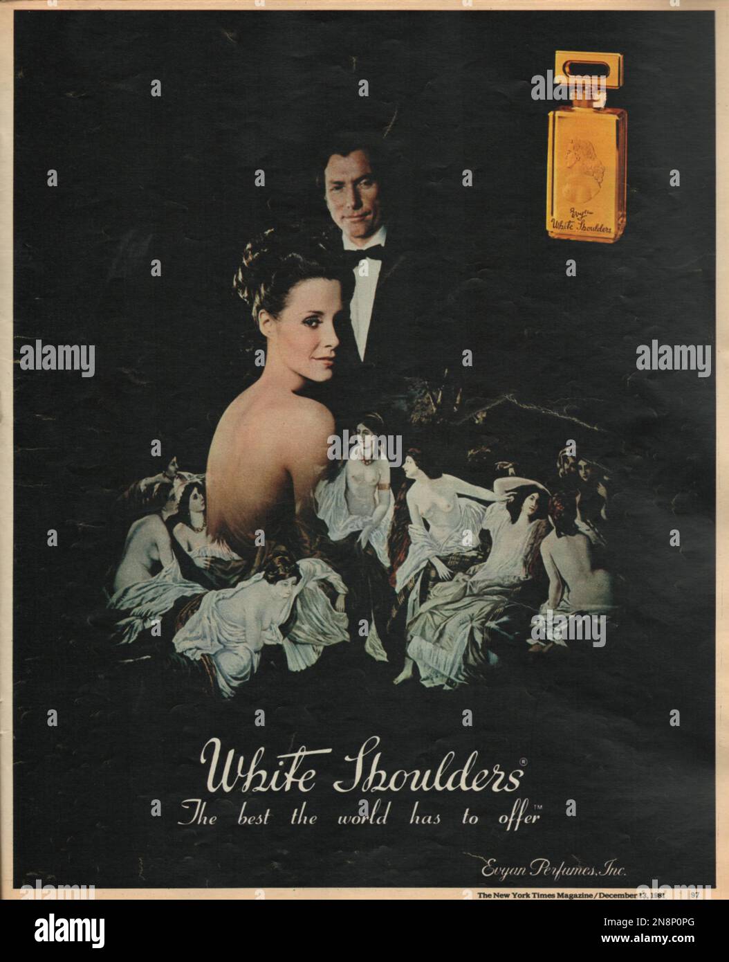 White Shoulder Evyan Perfumes, Incmagazine advertisement 1981, paper advert The New York Times magazine Stock Photo