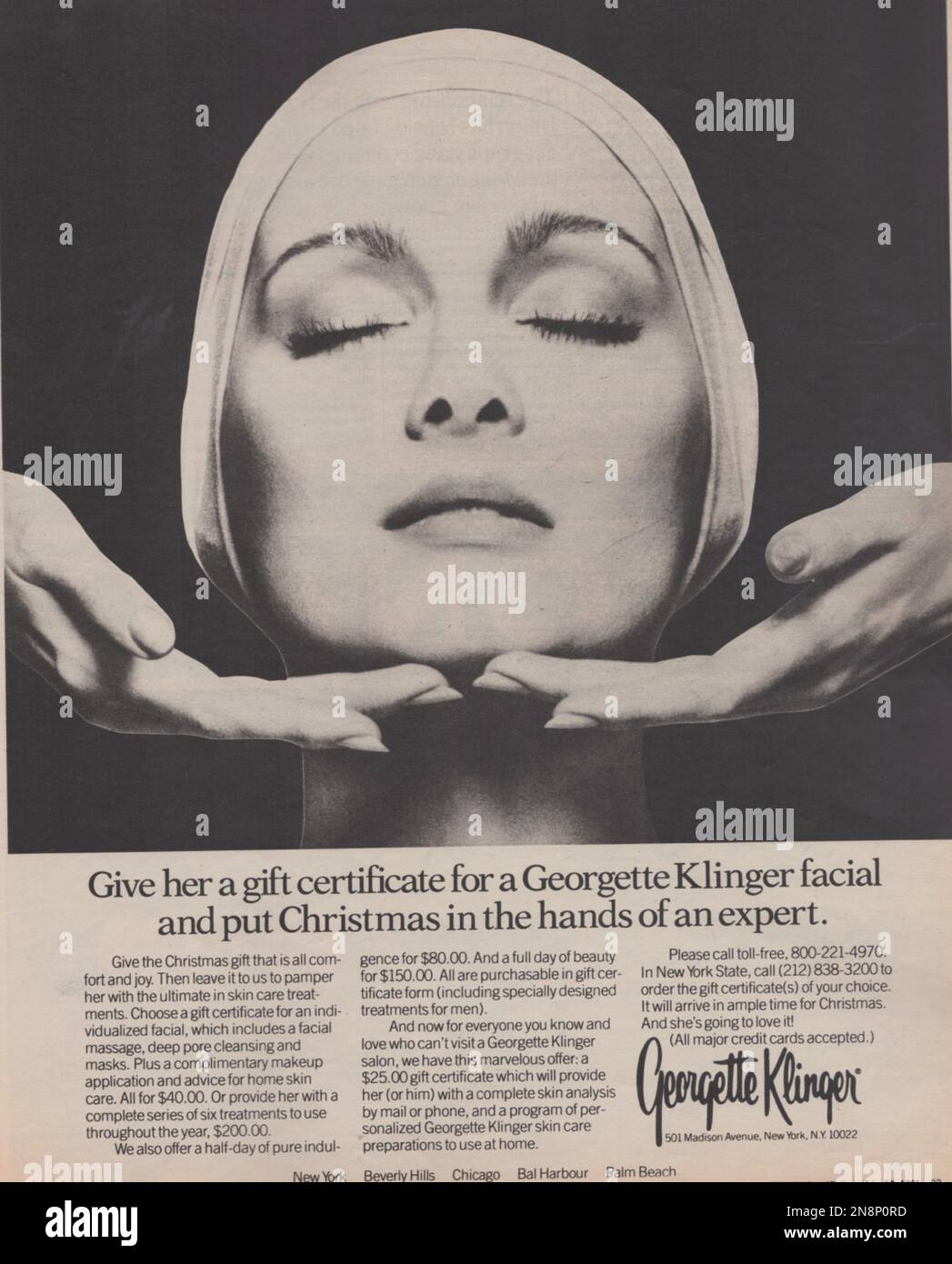 Georgette Klinger facial magazine advertisement 1981, paper advert The New York Times magazine Stock Photo