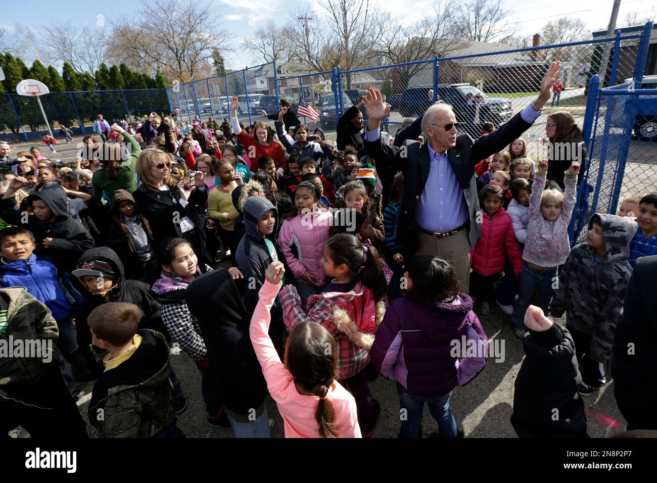 Vice President Joe Biden tries to gain students attention at Hackett