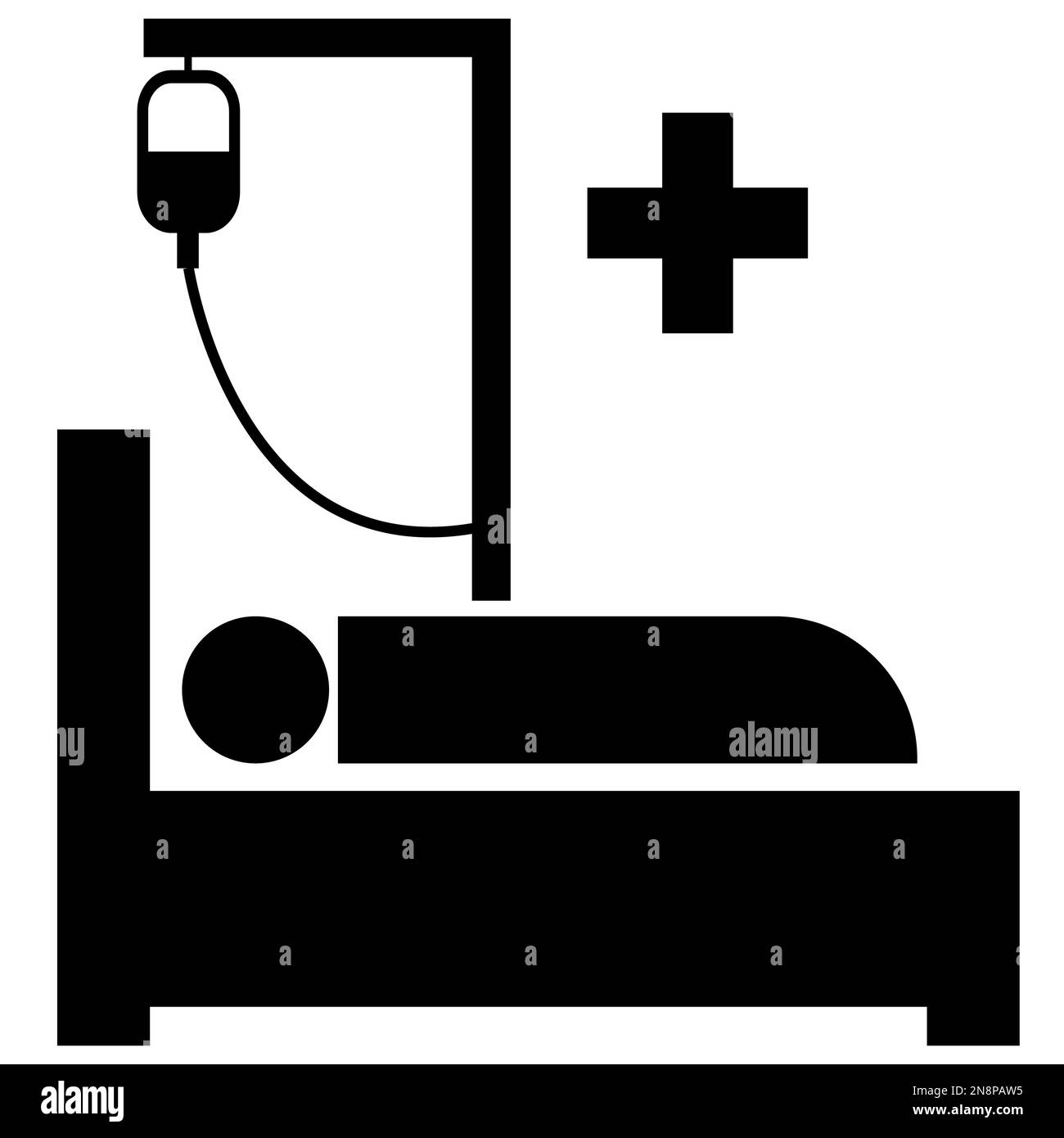 Hospital icon on white background. medical cross and person in bed symbols. Patient lying sign. flat style. Stock Photo