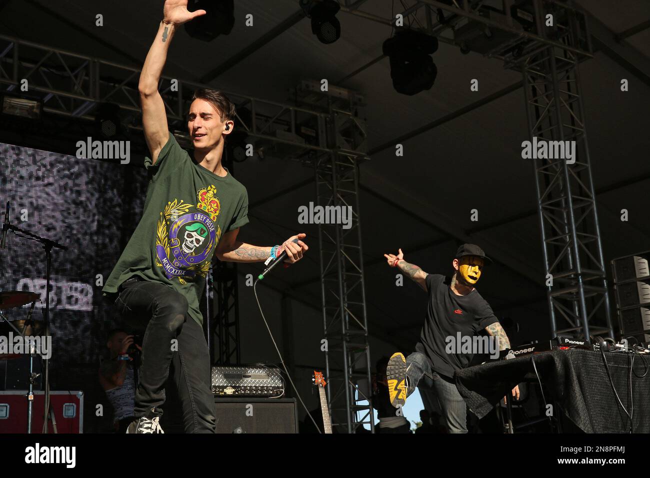Josh Friend and Tony Friend of Modestep perform at the Voodoo Music  Experience on Sunday, Oct. 28, 2012, in New Orleanse. (Photo by Barry  Brecheisen/Invision/AP Stock Photo - Alamy