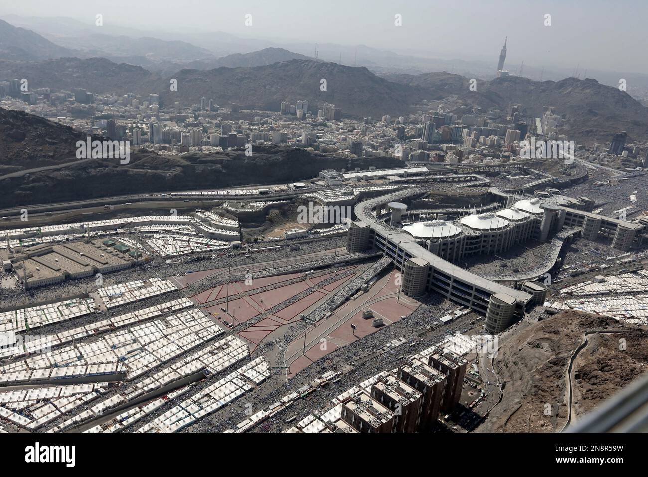 This aerial image made from a helicopter shows thousands of tents