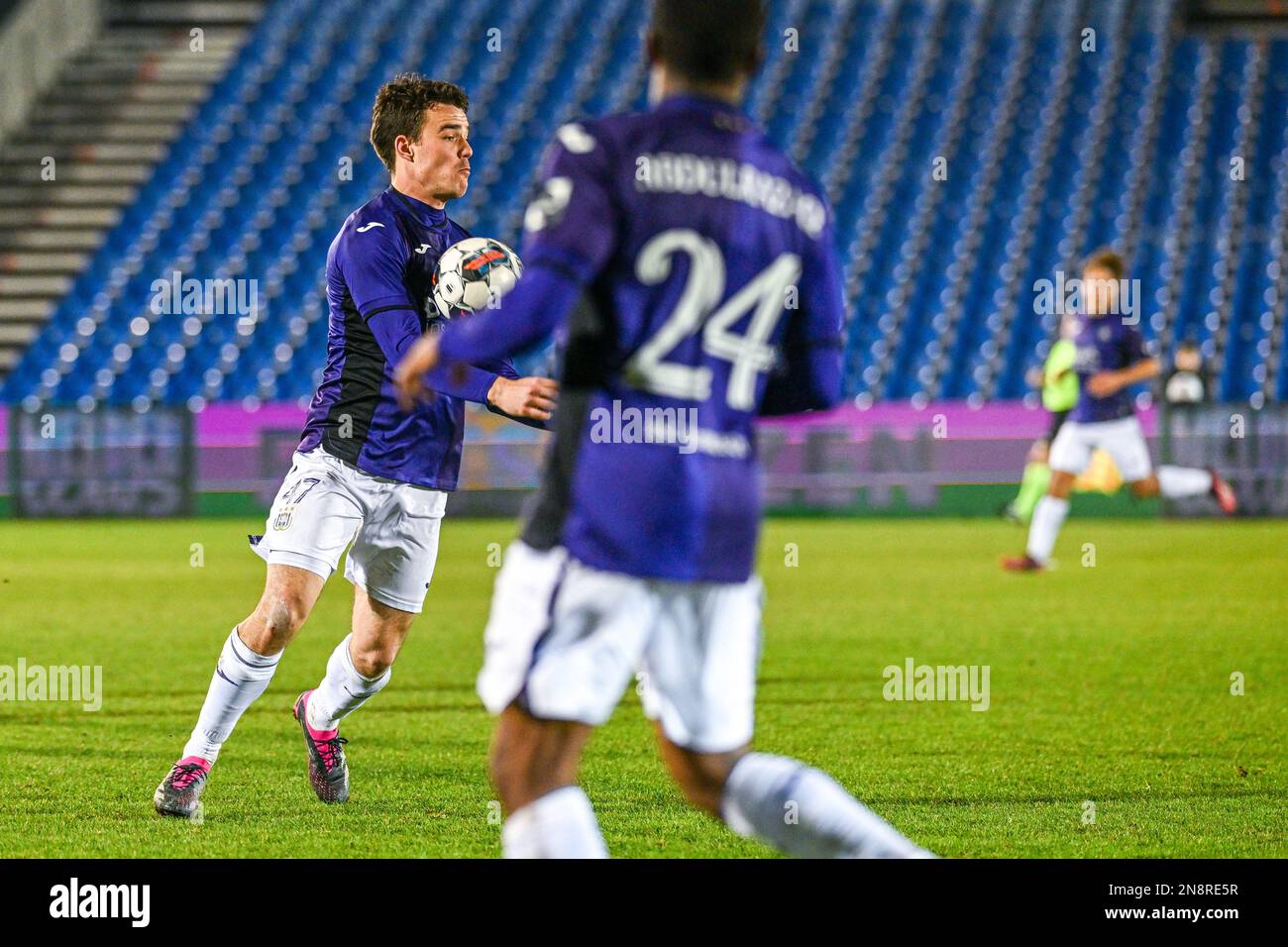 Lucas Lissens (47) of RSC Anderlecht pictured during a soccer game between  KMSK Deinze and RSC Anderlecht Futures youth team during the 22 nd matchday  in the Challenger Pro League for the