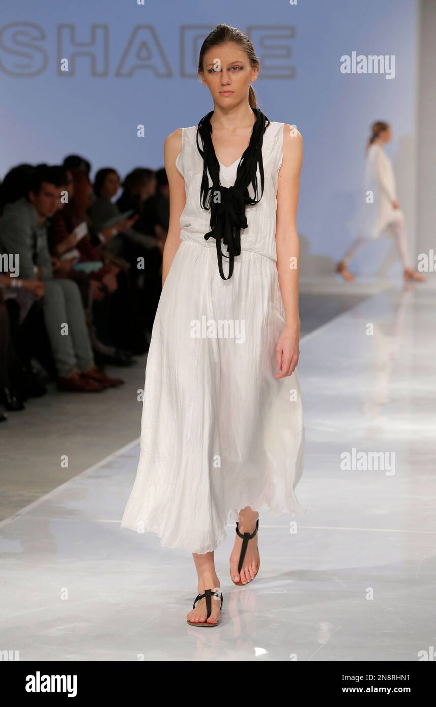 A model displays a creation by Russian designers Maria Smirnova and ...