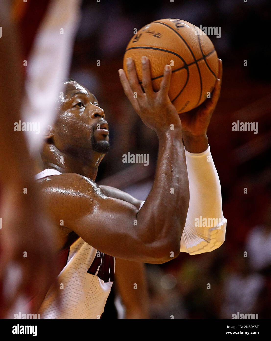 Miami Heat's Dwyane Wade shoots a free throw during the first half of a