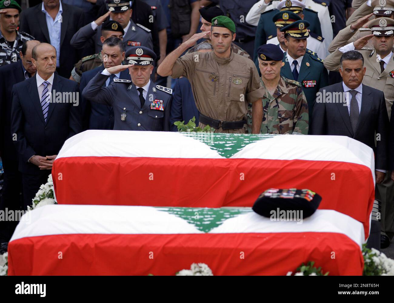 Lebanese police chief, Brig. Gen. Ashraf Rifi, second left, and a ...