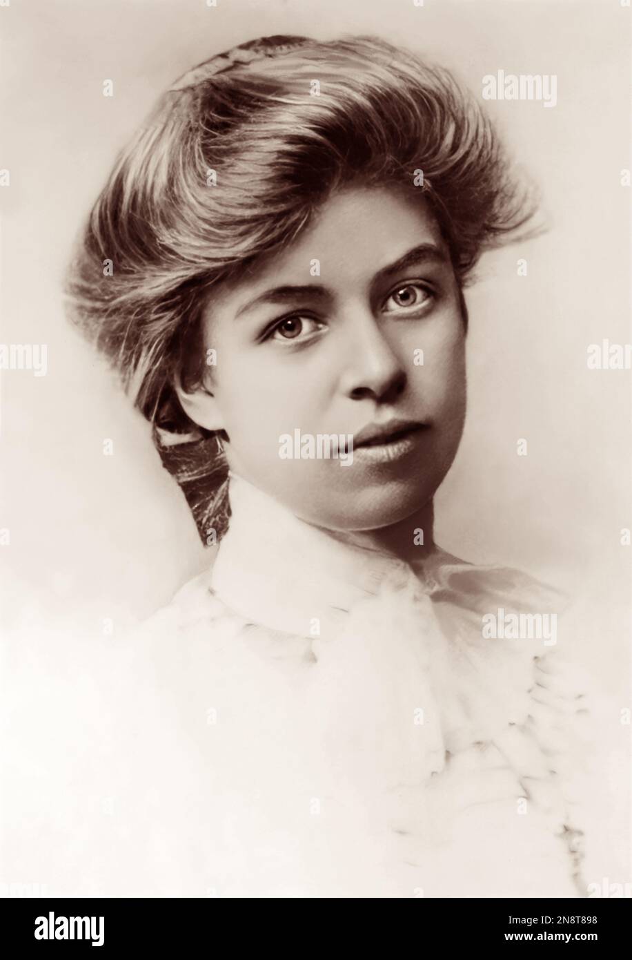 Eleanor Roosevelt (1884-1962), the longest-serving First Lady throughout her husband President Franklin D. Roosevelt's four terms in office, in an 1898 school portrait when she was 14 years old. (USA) Stock Photo