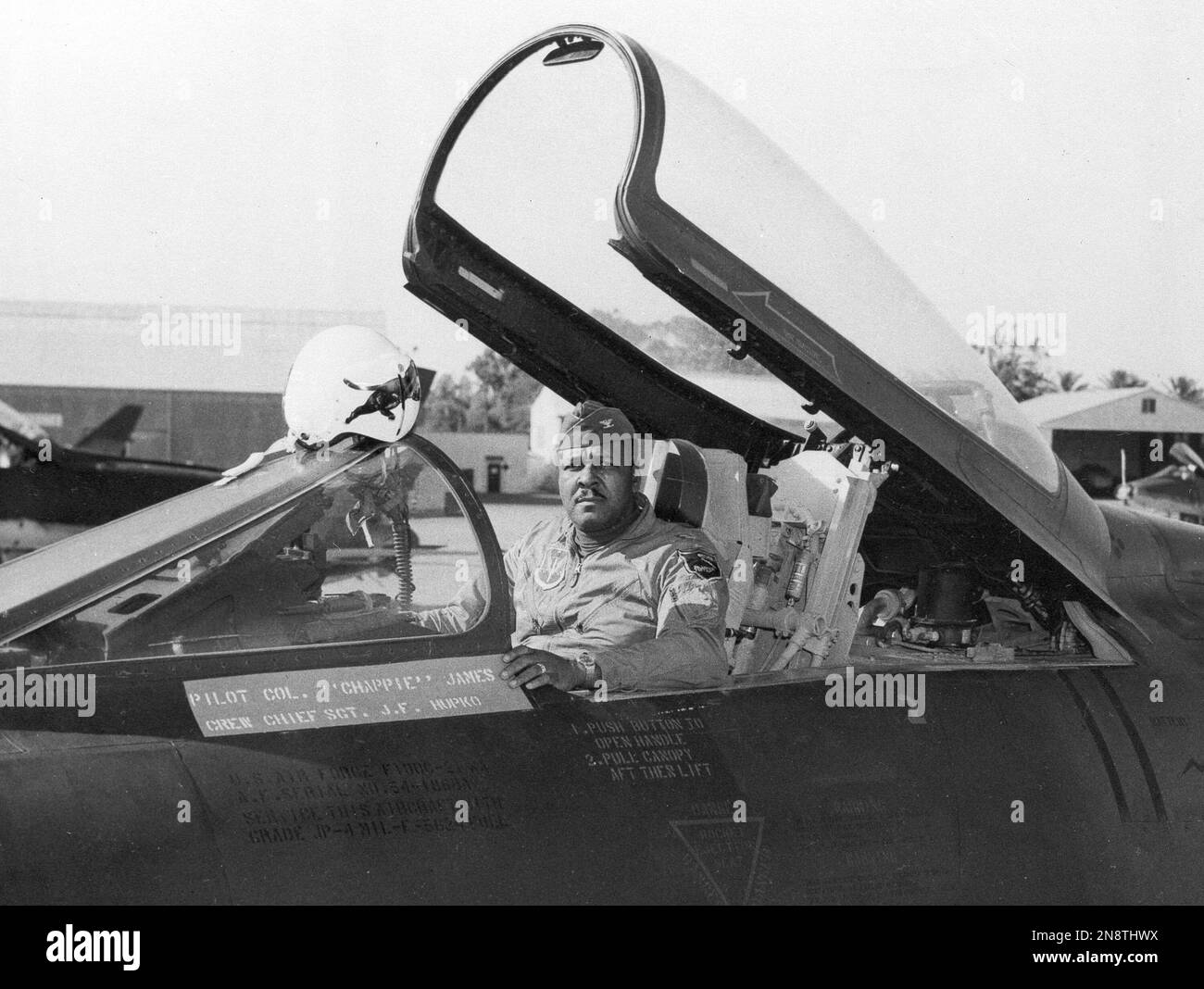 Col. Daniel James, Jr., seen seated in the cockpit of his jet fighter